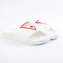 Claquette femme Guess logo triangle Blanc - ZESHOES