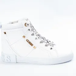 Basket montante femme Guess PORTLY WHITE Blanc - ZESHOES Basket montante femme Guess PORTLY WHITE Blanc - ZESHOES