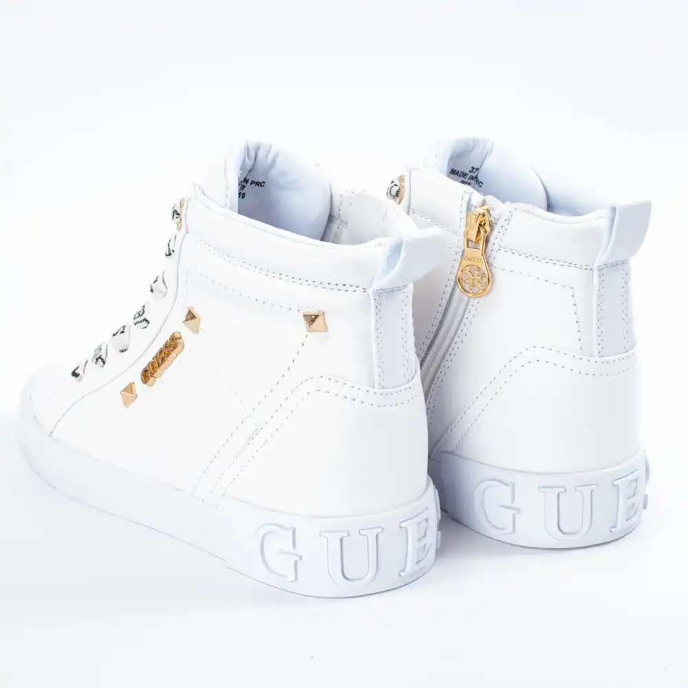 Basket montante femme Guess PORTLY WHITE Blanc - ZESHOES Basket montante femme Guess PORTLY WHITE Blanc - ZESHOES