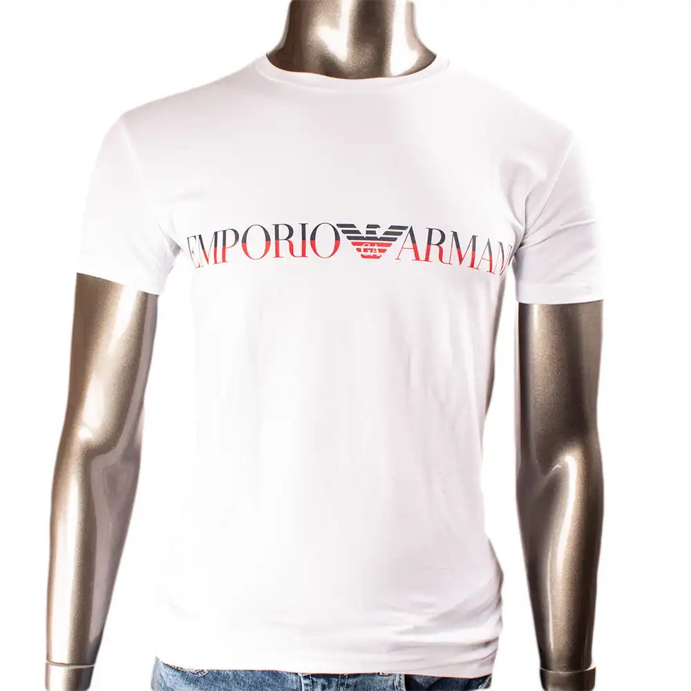 T shirt manche courte homme Emporio Armani Megalogo Blanc - ZESHOES