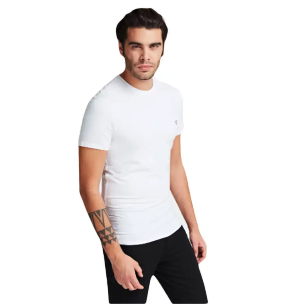 T shirt manche courte homme Guess ras Blanc - ZESHOES
