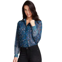 Chemise manche longue femme Guess stripe collar Bleu - ZESHOES