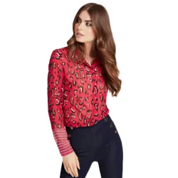 Chemise manche longue femme Guess stripe collar Rouge - ZESHOES