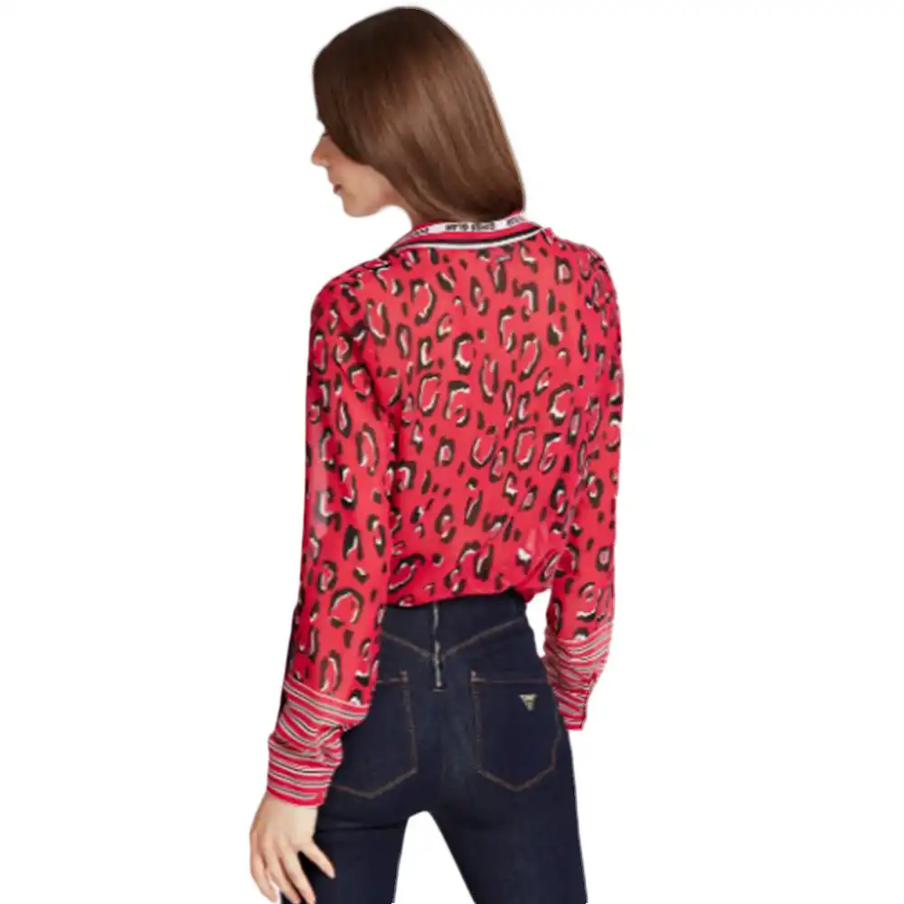 Chemise manche longue femme Guess stripe collar Rouge - ZESHOES