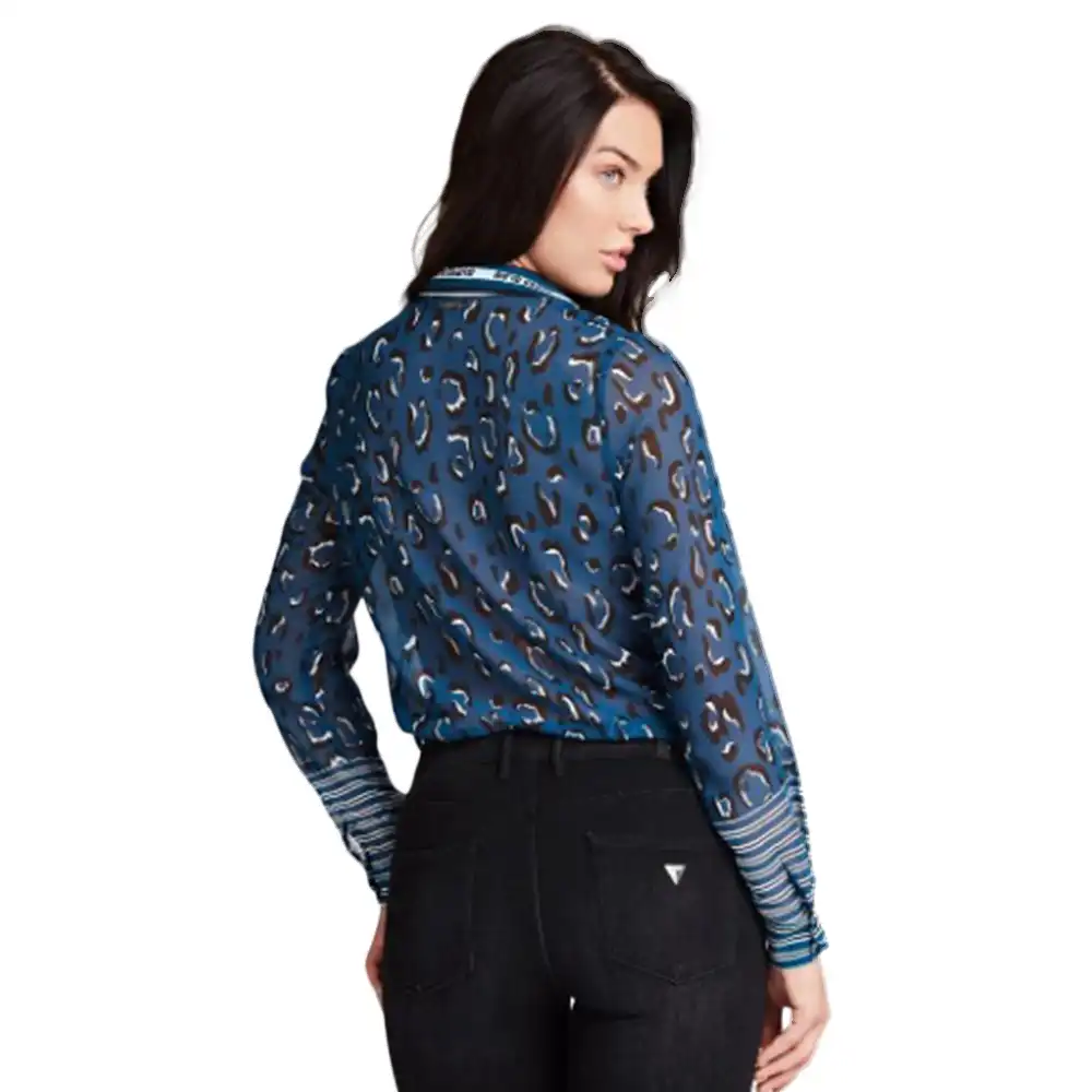 Chemise manche longue femme Guess stripe collar Bleu - ZESHOES