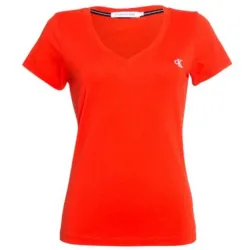 Tee shirt manche courte femme Calvin Klein CK EMBROIDERY STRETCH V-NECK Orange