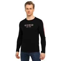 T shirt manche longue homme Guess front logo Noir - ZESHOES