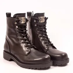 Basket montante femme Guess Talisi Genuine Leather Combat Boot Noir - ZESHOES