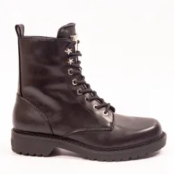 Basket montante femme Guess Talisi Genuine Leather Combat Boot Noir - ZESHOES