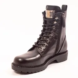 Basket montante femme Guess Talisi Genuine Leather Combat Boot Noir - ZESHOES