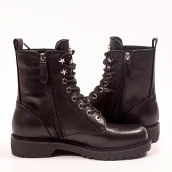 Basket montante femme Guess Talisi Genuine Leather Combat Boot Noir - ZESHOES