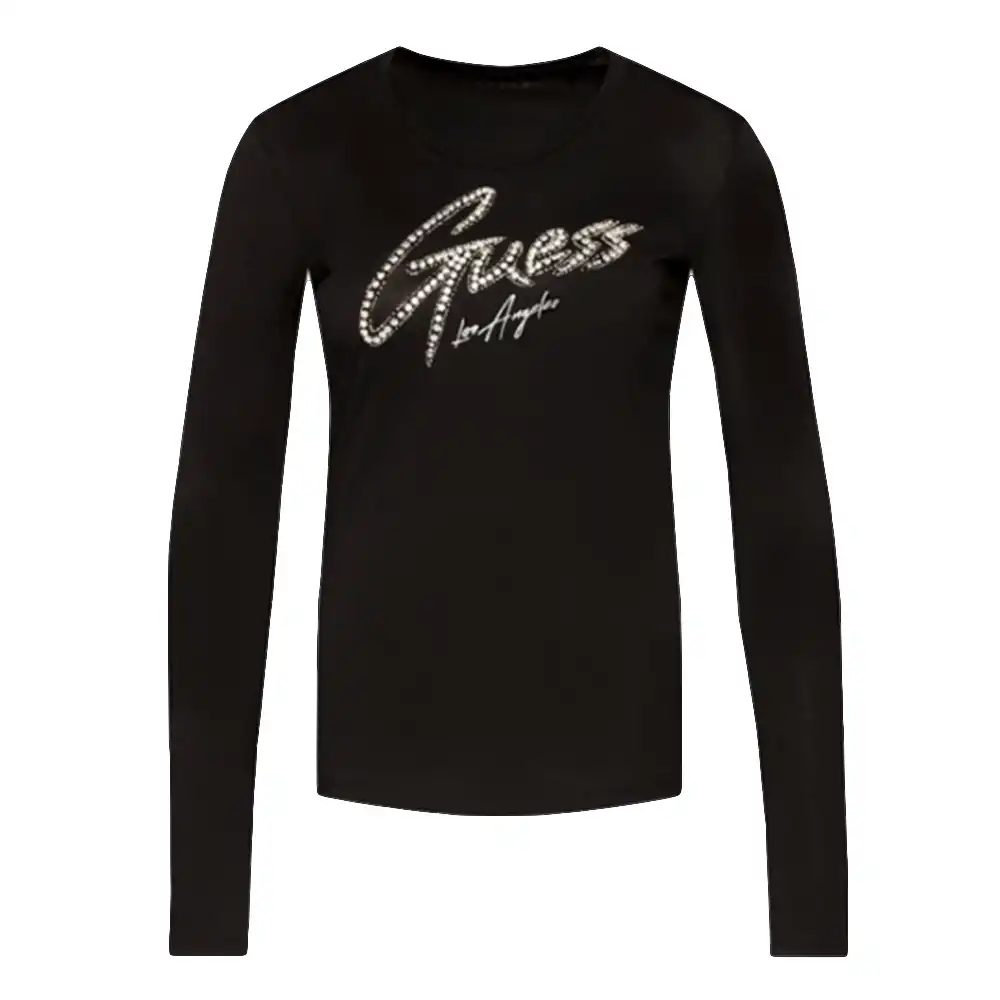 Tee shirt manche longue femme Guess Jet Noir - ZESHOES