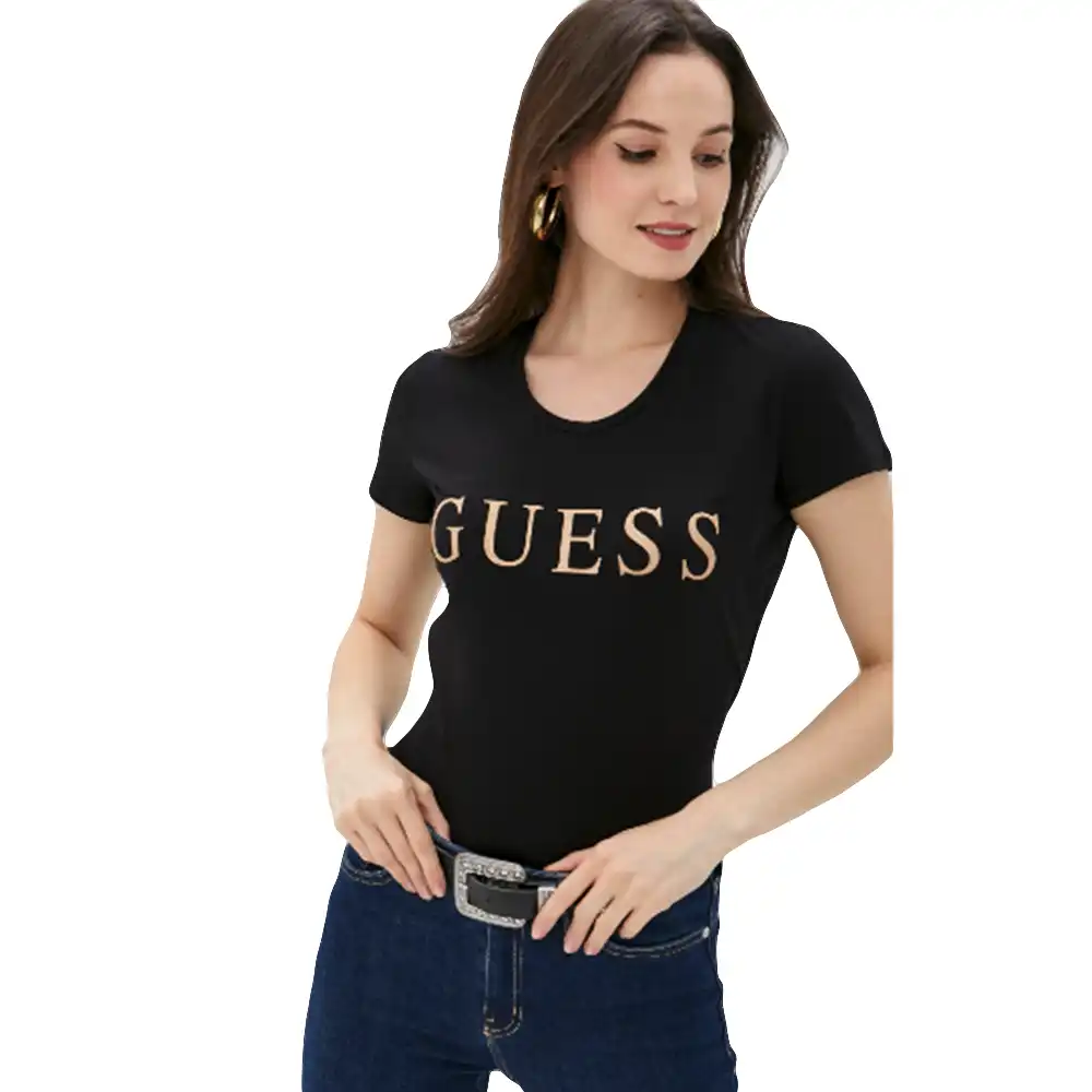 Tee shirt manche courte femme Guess Devine Noir - ZESHOES