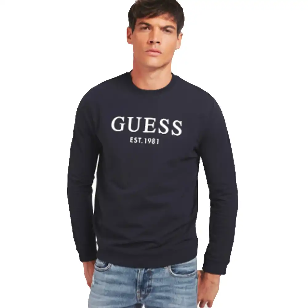 Sweat shirt homme Guess Front logo Bleu - ZESHOES