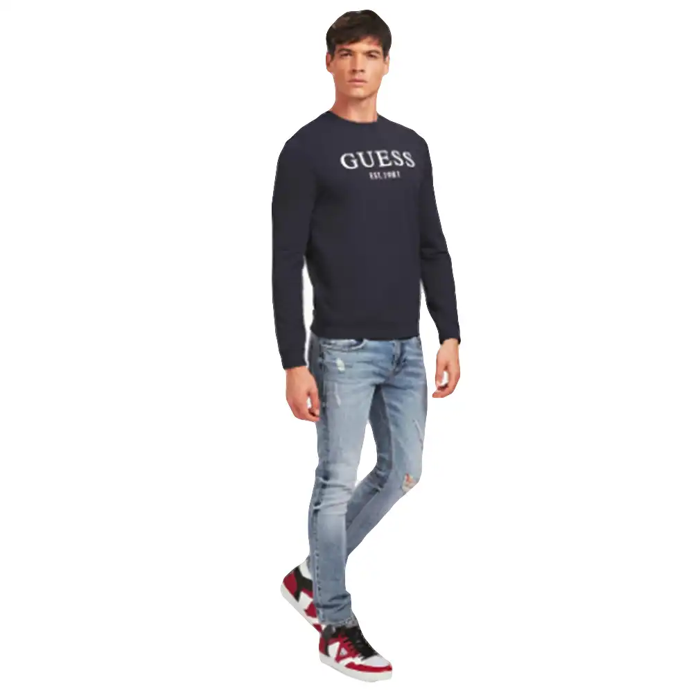 Sweat shirt homme Guess Front logo Bleu - ZESHOES