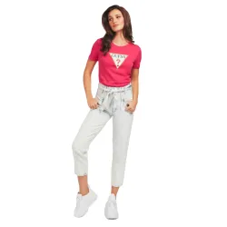 Tee shirt manche courte femme Guess Logo triangle fuschia Rose - ZESHOES