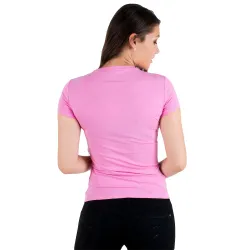 Tee shirt manche courte femme Guess Logo triangle flowers Rose - ZESHOES