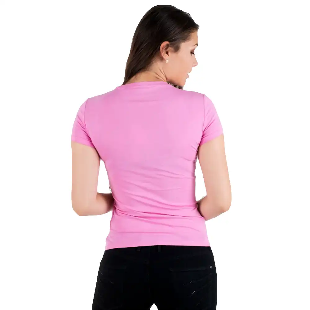 Tee shirt manche courte femme Guess Logo triangle flowers Rose - ZESHOES