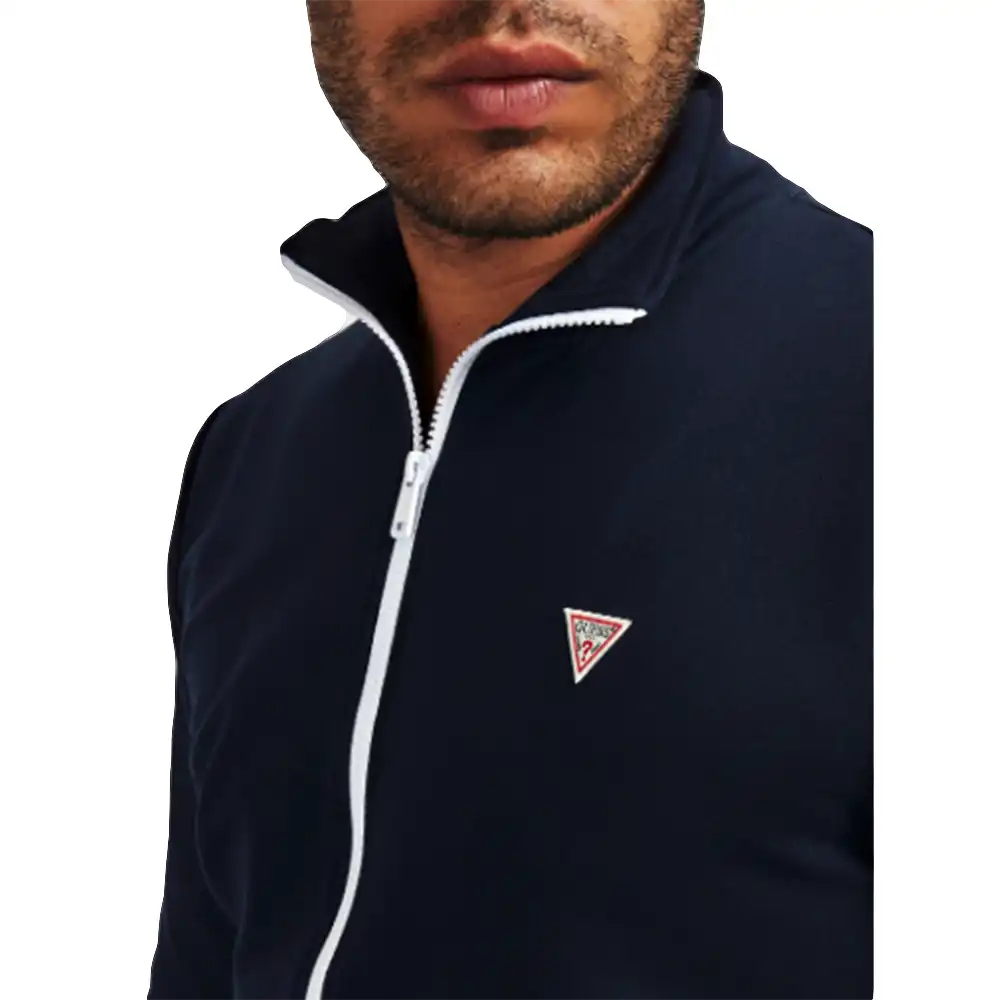 Sweat zippé homme Guess Classic logo triangle Bleu - ZESHOES