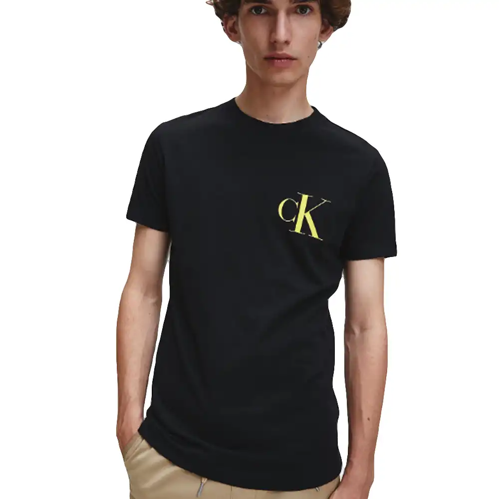 T shirt manche courte homme Calvin Klein Logo yellow Noir - ZESHOES