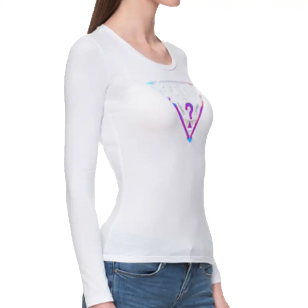 Tee shirt manche longue femme Guess Summer logo Blanc - ZESHOES