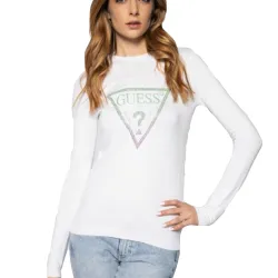 Tee shirt manche longue femme Guess Sheila Blanc - ZESHOES