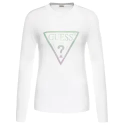 Tee shirt manche longue femme Guess Sheila Blanc - ZESHOES