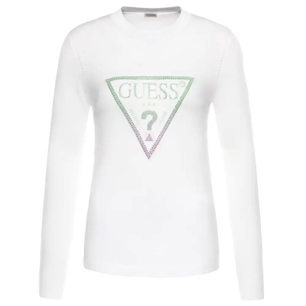 Tee shirt manche longue femme Guess Sheila Blanc - ZESHOES
