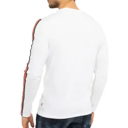 T shirt manche longue homme Guess Bande Blanc - ZESHOES