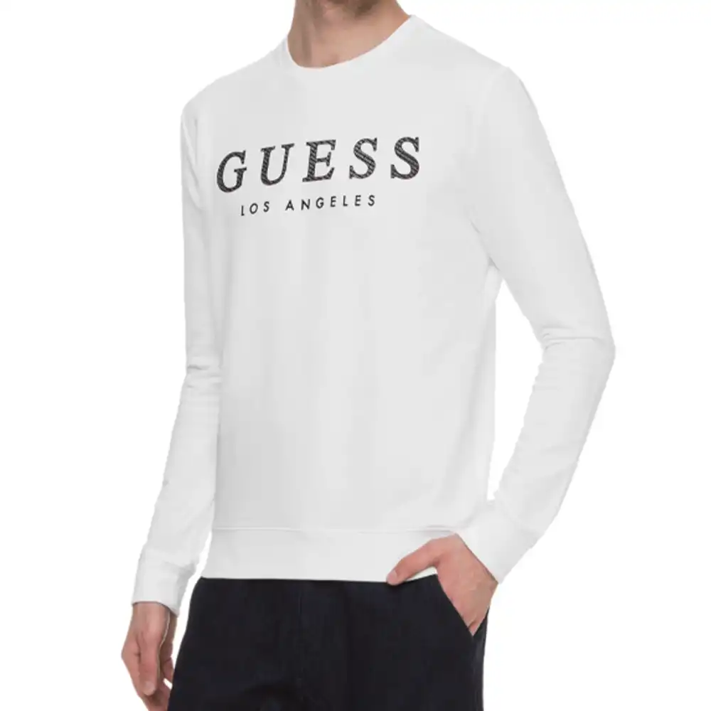 T shirt manche longue homme Guess Los angeles logo Blanc - ZESHOES