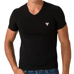 T shirt manche courte homme Guess Col V Noir - ZESHOES