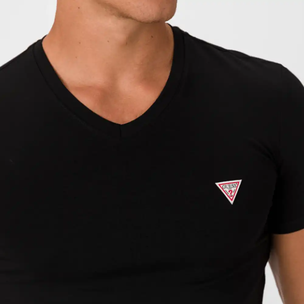 T shirt manche courte homme Guess Col V Noir - ZESHOES