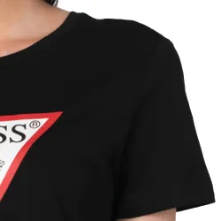 Tee shirt manche courte femme Guess Triangle logo Noir - ZESHOES