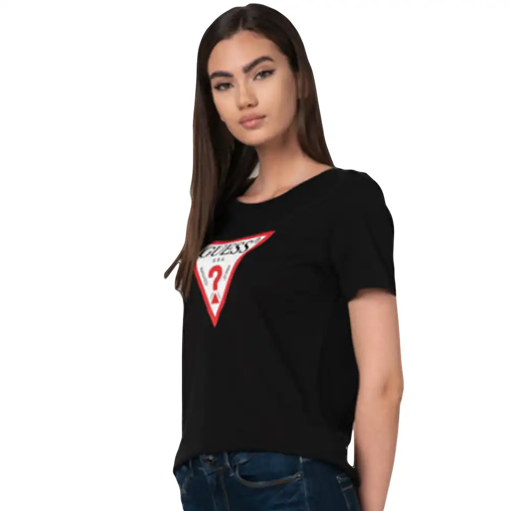 Tee shirt manche courte femme Guess Triangle logo Noir - ZESHOES
