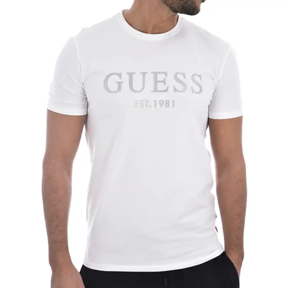 T shirt manche courte homme Guess Est. logo Blanc - ZESHOES