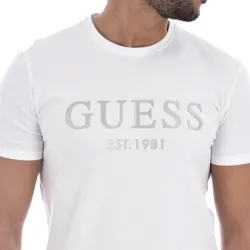 T shirt manche courte homme Guess Est. logo Blanc - ZESHOES