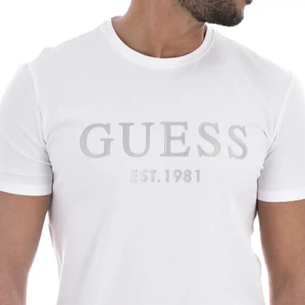 T shirt manche courte homme Guess Est. logo Blanc - ZESHOES