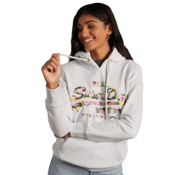 Sweat capuche femme Superdry Logo floral Gris - ZESHOES