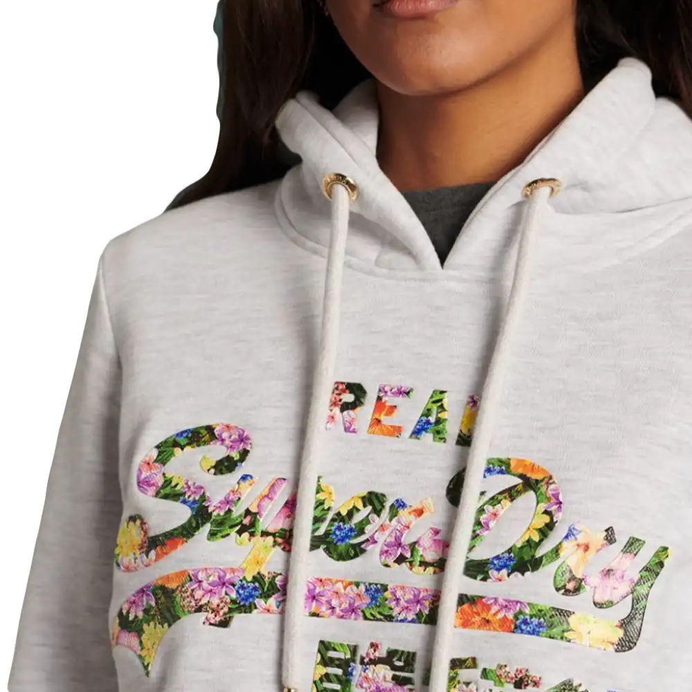 Sweat capuche femme Superdry Logo floral Gris - ZESHOES