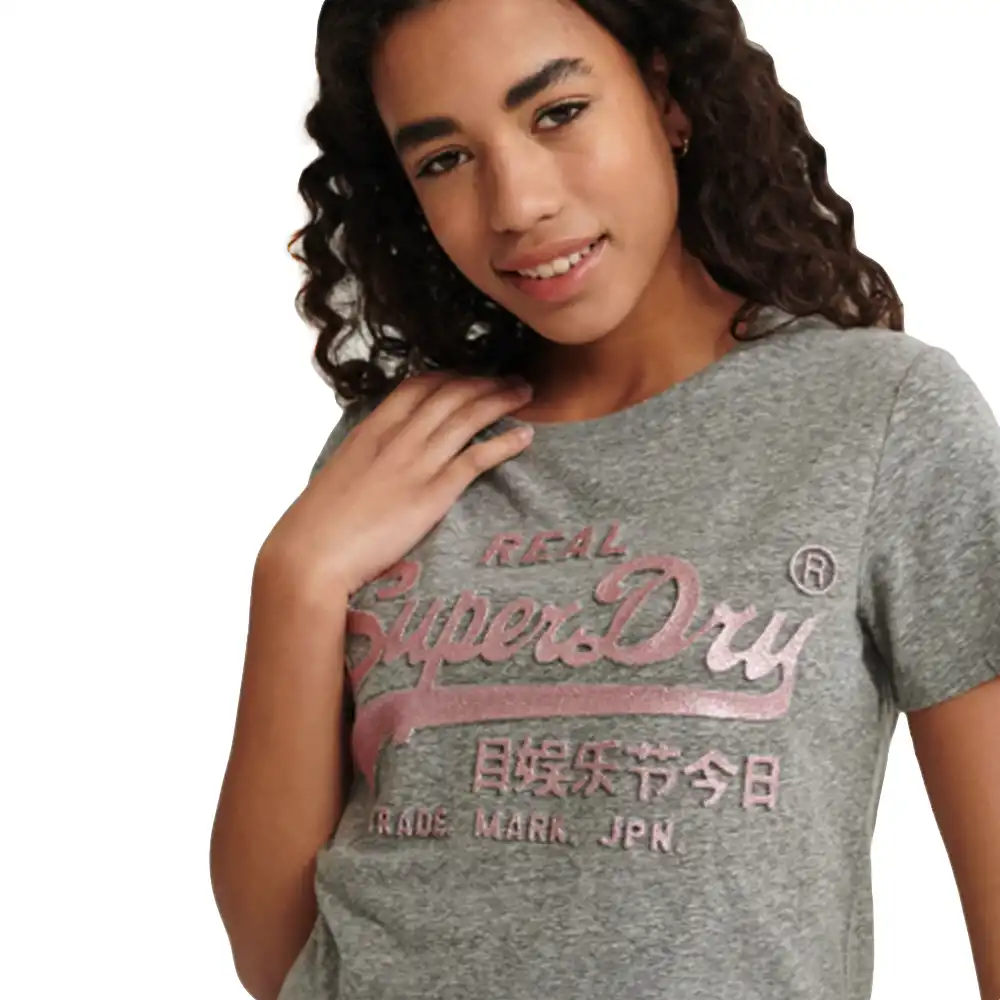 Tee shirt manche courte femme Superdry Vintage logo Gris - ZESHOES