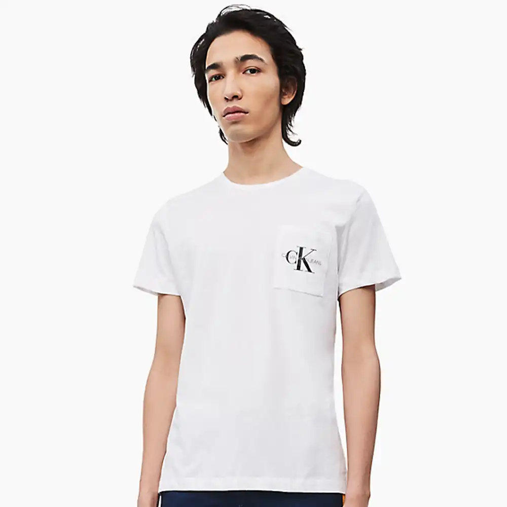 T shirt manche courte homme Calvin Klein Monogram pocket slim ss Blanc - ZESHOES