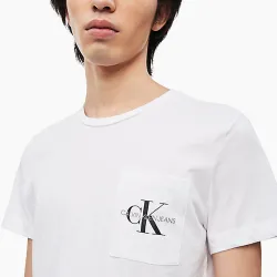 T shirt manche courte homme Calvin Klein Monogram pocket slim ss Blanc - ZESHOES