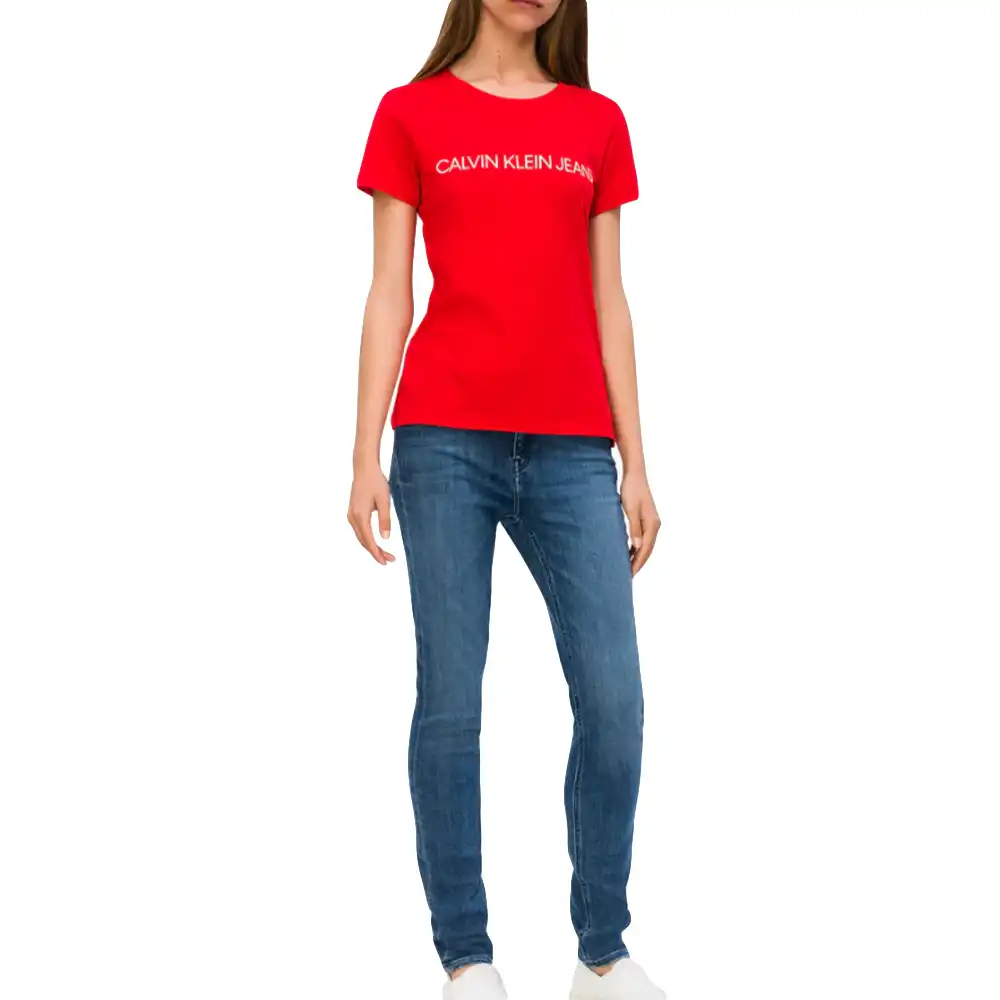 Tee shirt manche courte femme Calvin Klein Institutional logo slim fit Rouge ...