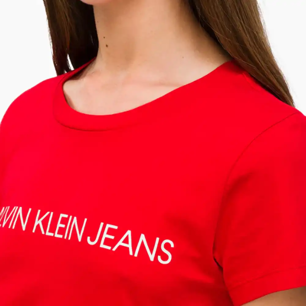 Tee shirt manche courte femme Calvin Klein Institutional logo slim fit Rouge ...