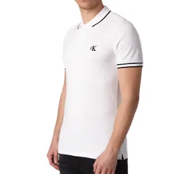 Polo manche courte Calvin Klein Slim tipping Blanc - ZESHOES Polo manche courte Calvin Klein Slim tipping Blanc - ZESHOES