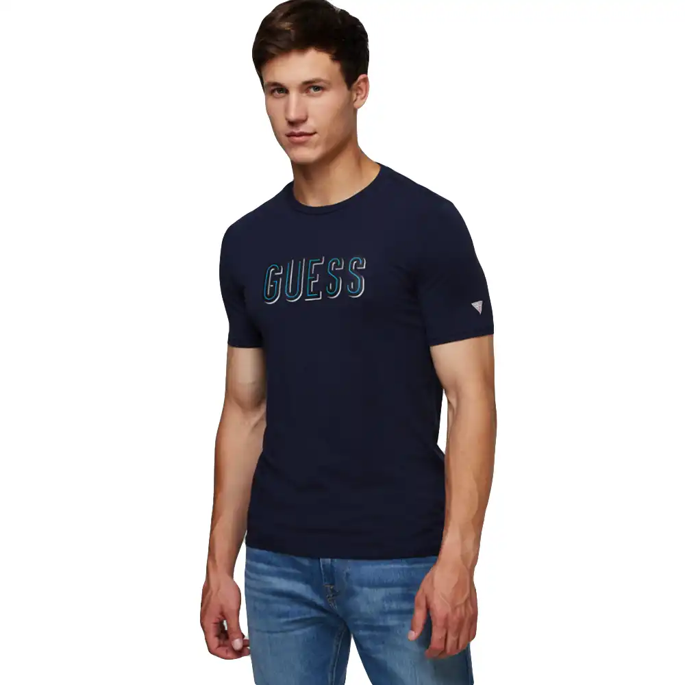 T shirt manche courte homme Guess Navy Bleu - ZESHOES