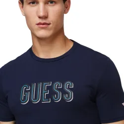 T shirt manche courte homme Guess Navy Bleu - ZESHOES