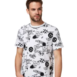 T shirt manche courte homme Guess street logo Blanc - ZESHOES