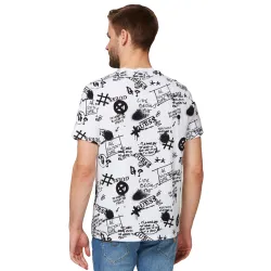 T shirt manche courte homme Guess street logo Blanc - ZESHOES