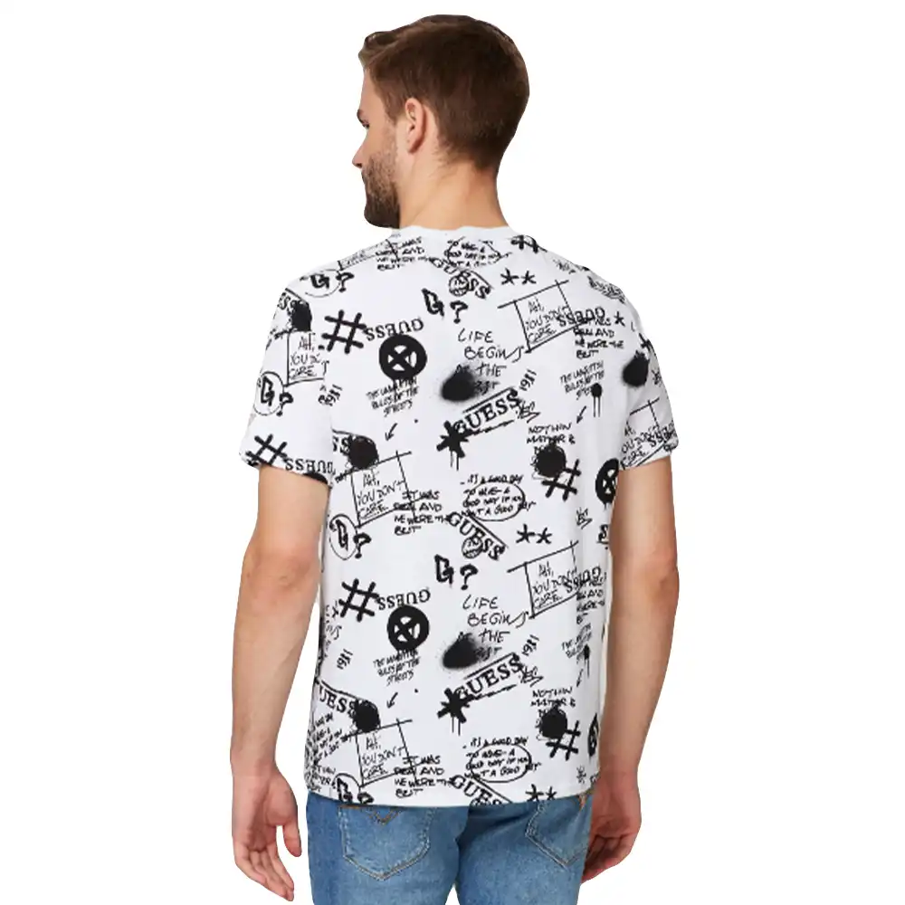 T shirt manche courte homme Guess street logo Blanc - ZESHOES